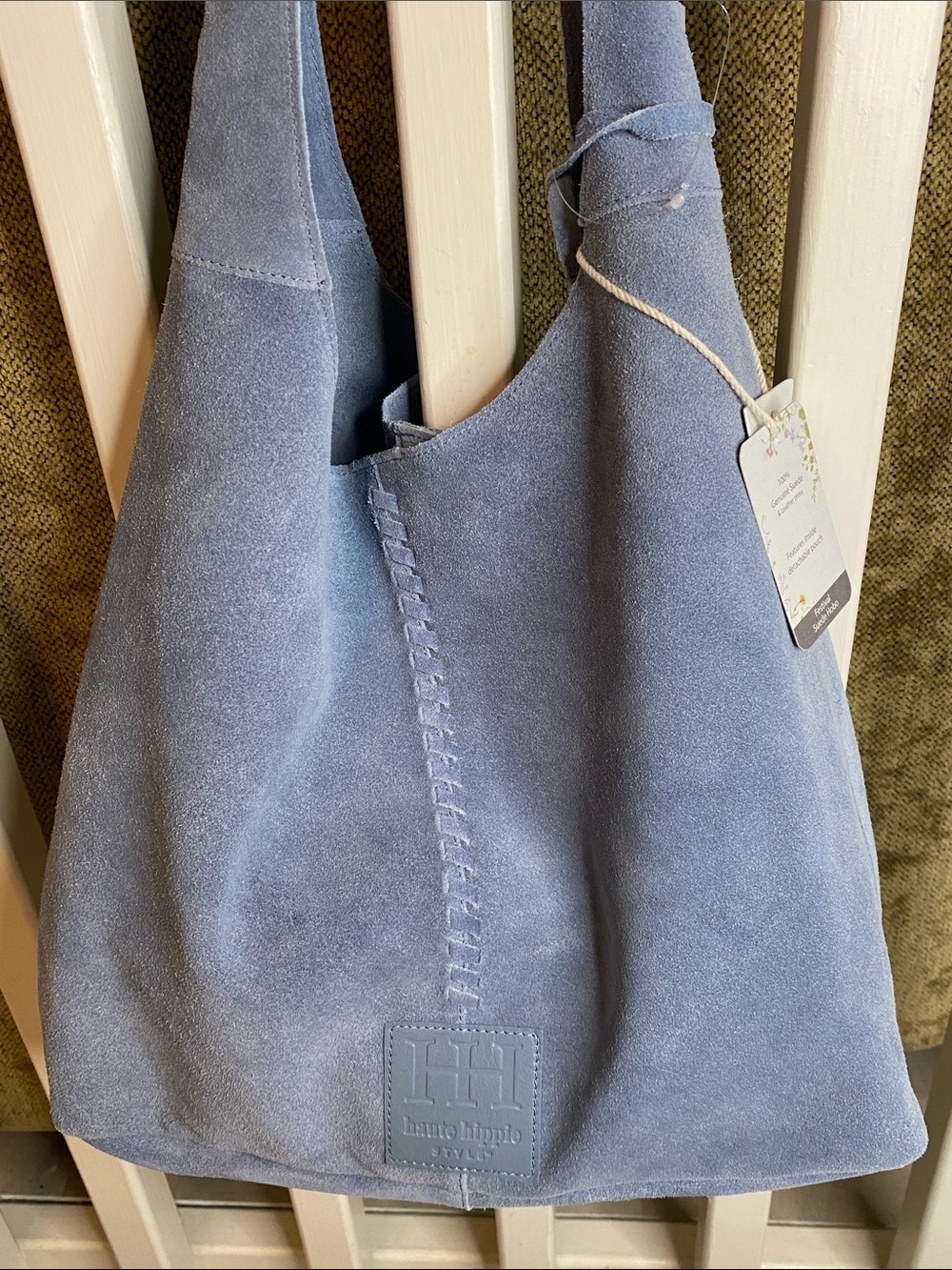 NWT! Haute Hippie Genuine Powder Blue Suede Slouchy Hobo W/ Detachable Small Bag - Picture 4 of 10